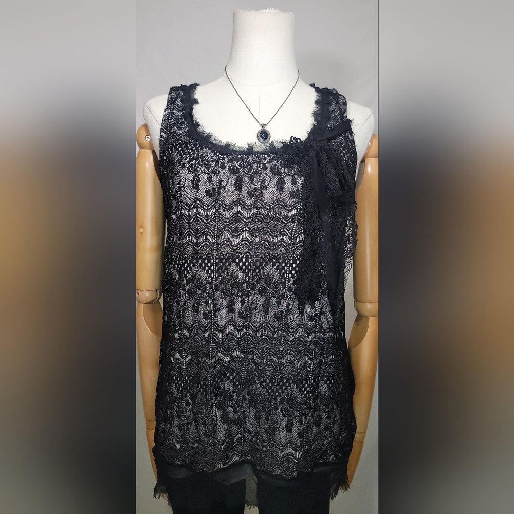 CAbi Womens Black Emily Sleeveless Lace Overlay Tank Top Size Small